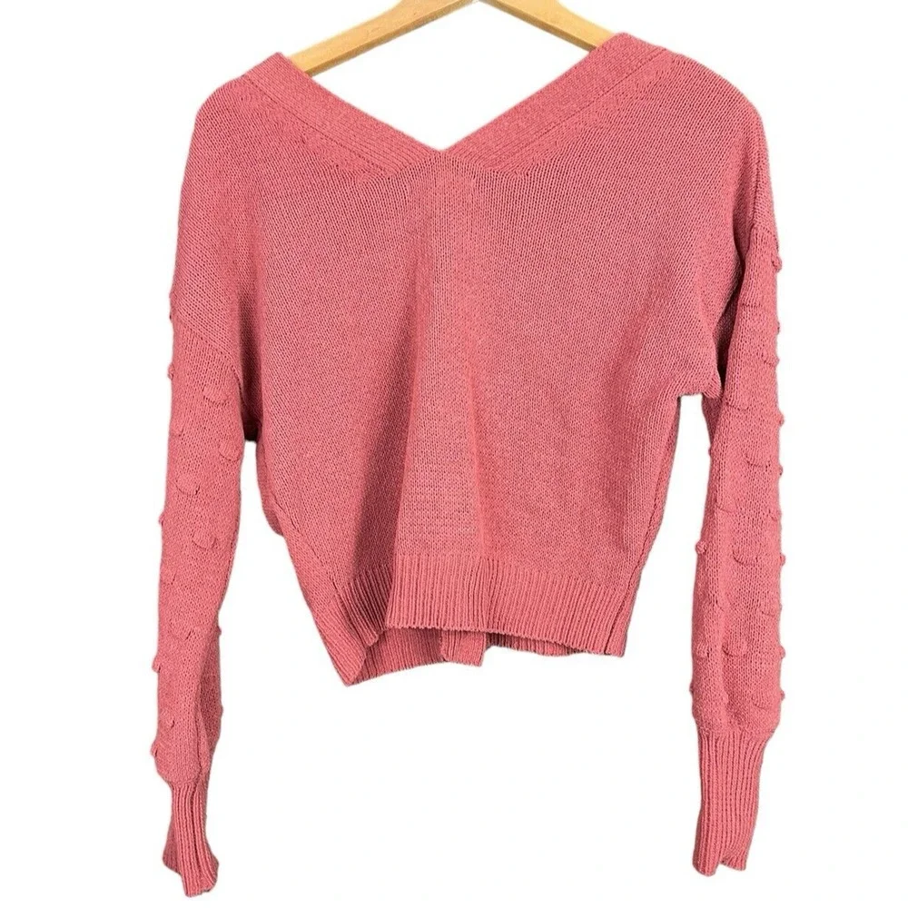 Moon & Madison Cardigan Sweater Size M V-Neck Mauve Pink Textured Button Down - Picture 8 of 9